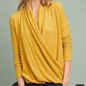 Pure + Good Anthropologie Cloud Fleece wrap top mustard M